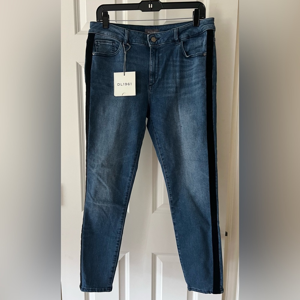 DL1961 Florence Ankle Mid Rise Skinny Striped Jeans Size 32